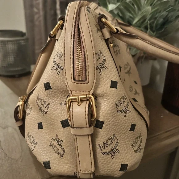 MCM Beige Monogram Satchel with Pink-Trim Wallet - Picture 6 of 13